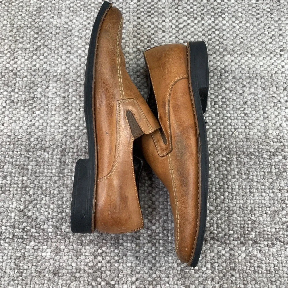 Sandro Moscoloni Slip On Loafers Mens 10D Tan Leather Square Moc Toe Brazil